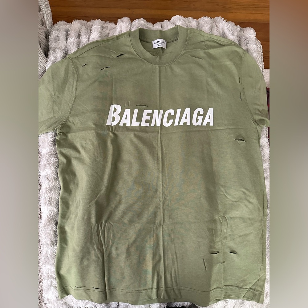 Balenciaga Khaki Green Distressed T-Shirt